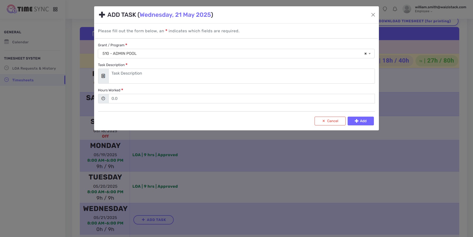 timesheet add or edit task